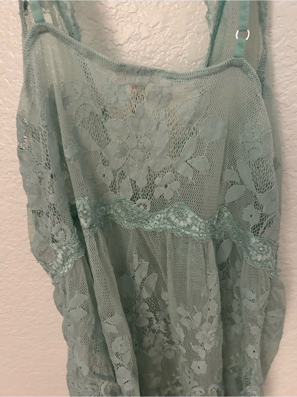 Free People Sheer Lace Chemise in Light Aqua Green - Picture 3 of 5
